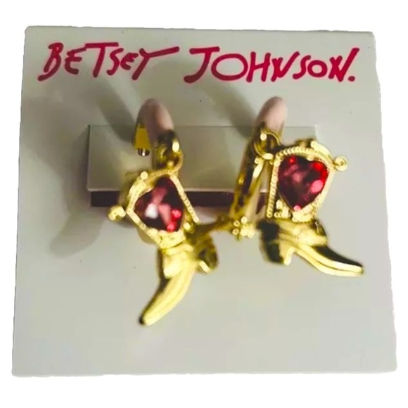 Betsey Johnson Cowboy Boot Enamel Huggie Hoop Earrings PINK NWT - Picture 4 of 7